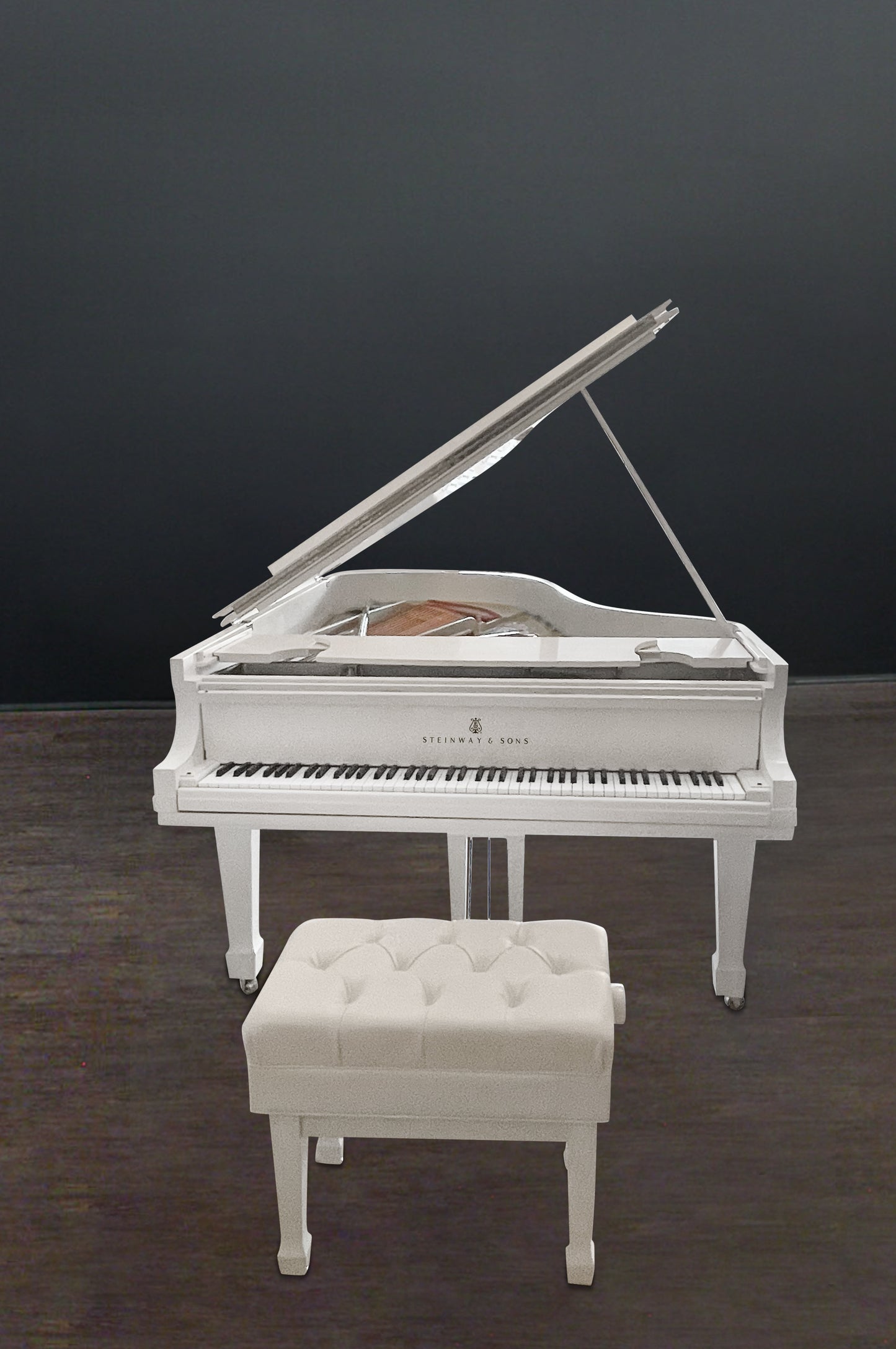 White Lacquer Steinway B With Custom Sterling Silver Frame and Hardware | Sold New in 2006