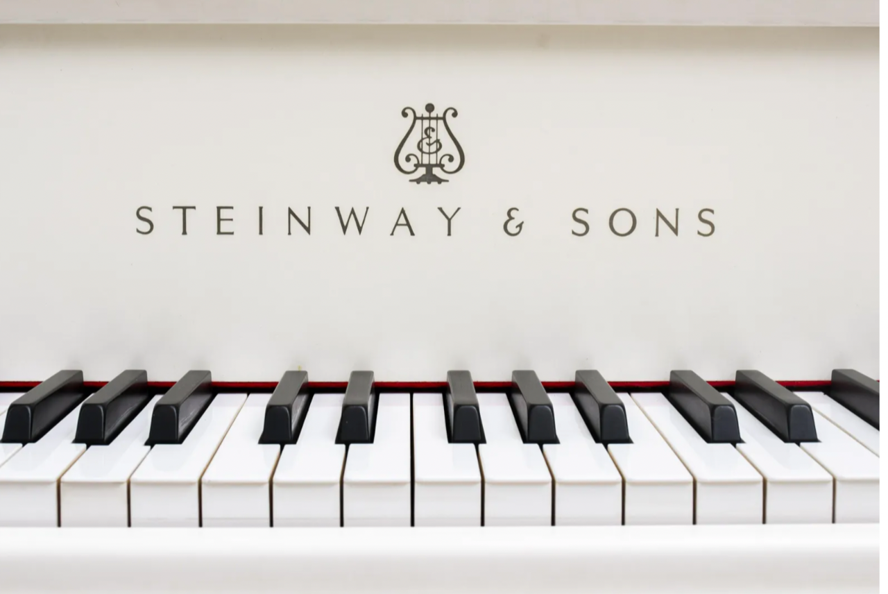 White Lacquer Steinway B With Custom Sterling Silver Frame and Hardware | Sold New in 2006